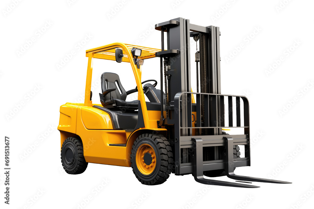 Empty yellow Forklift Isolated on a cut out PNG transparent background