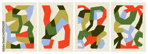 Set of abstract colorful decorative posters with cut-out shapes