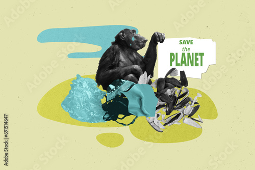 Canvas Print Collage creative picture ecological disaster in world funny crying monkey please