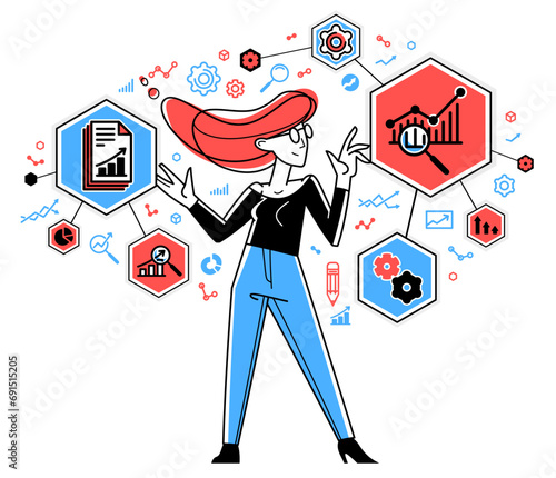 Worker analyzes some data a...