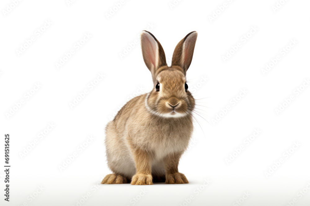 Graceful Oryctolagus Cuniculus Rabbit Stands Majestically Against an Isolated White Background.