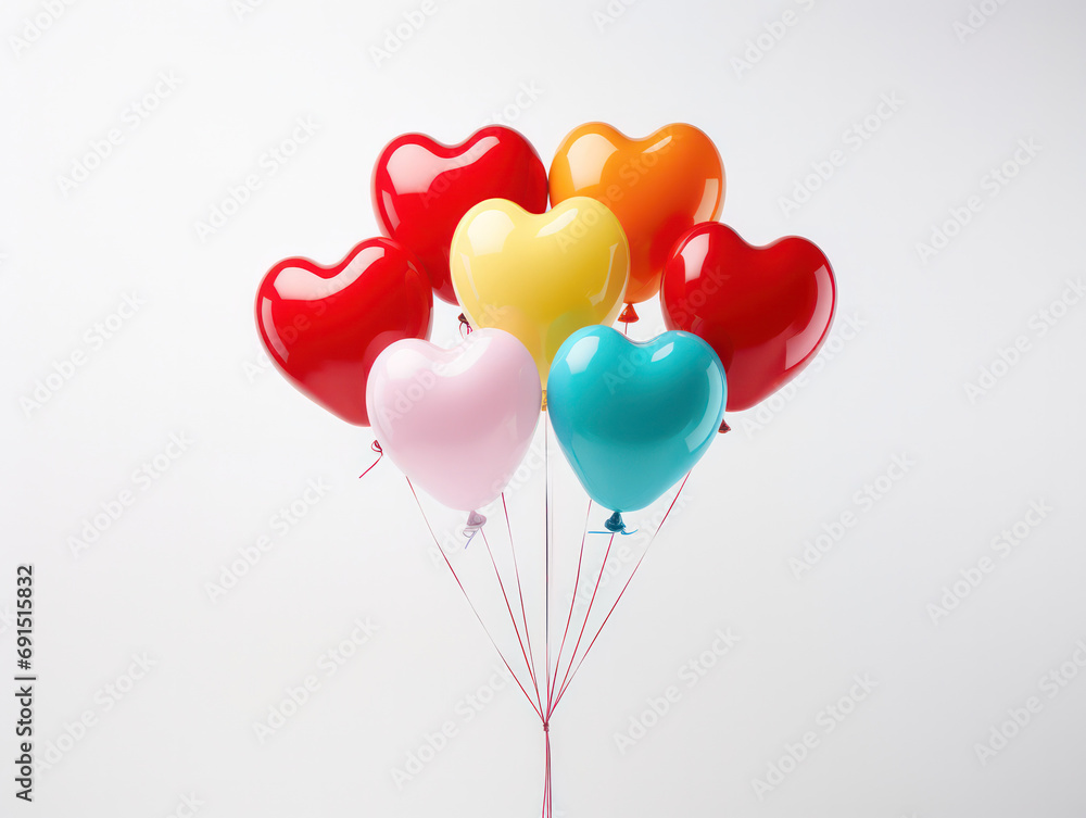 Balloons of Love, Heart-Shaped Bunch Soars on a White Background - A Festive Display of Affection.