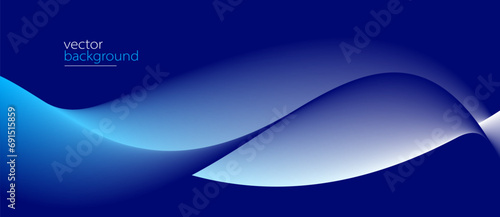 Smooth flow of wavy shape with gradient vector abstract background, dark blue design curve line energy motion, relaxing music sound or technology.