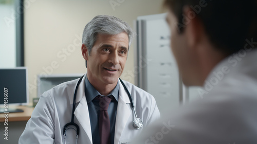 Professional doctor in white medical uniform talk or discuss with patient at hospital, health and professional help, doctor to a patient in a consultation at the office