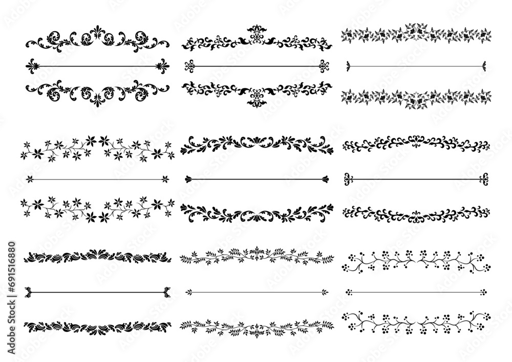 Fototapeta premium アンティークな飾り罫イラストセット(黒)