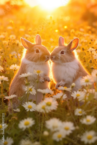 Pair of cute rabbits in a serene and ethereal meadow  © Umar