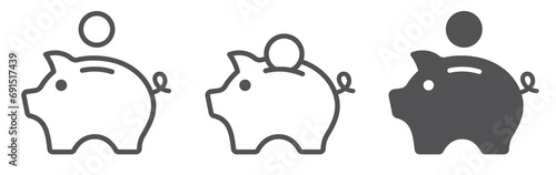 Piggy bank icon set. Piggybank saving money line symbols isolated. Vector illustration