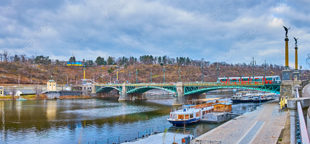 Cech Bridge against Letna Hill, Prague, Czechia