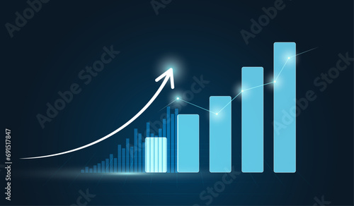 A Virtual Growth bar charts Financial Graph On Digital Technology Strategy Background With Finance Data Marketing Chart Analysis Report Or Success Investment charts