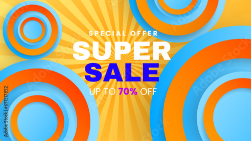 Yellow blue and orange vector illustration mega big sale discount background design. Vector super sale template design. Big sales special offer. End of season party background