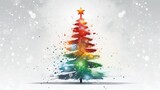 a painted Beautiful Christmas card with lots of white copy space. painted simple Christmas tree. 