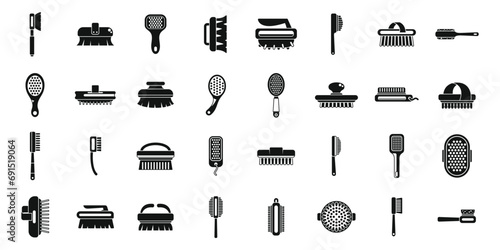 Body massage brush icons set simple vector. Bath anti cellulite. Spa body brush