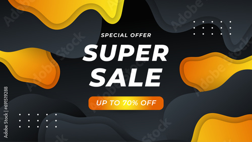 Black yellow and orange vector illustration mega big sale discount background design. Vector super sale template design. Big sales special offer. End of season party background