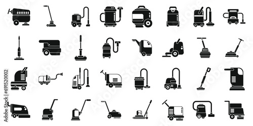 Floor washing machine icons set simple vector. Cleaning staff. Job apartment cleaner