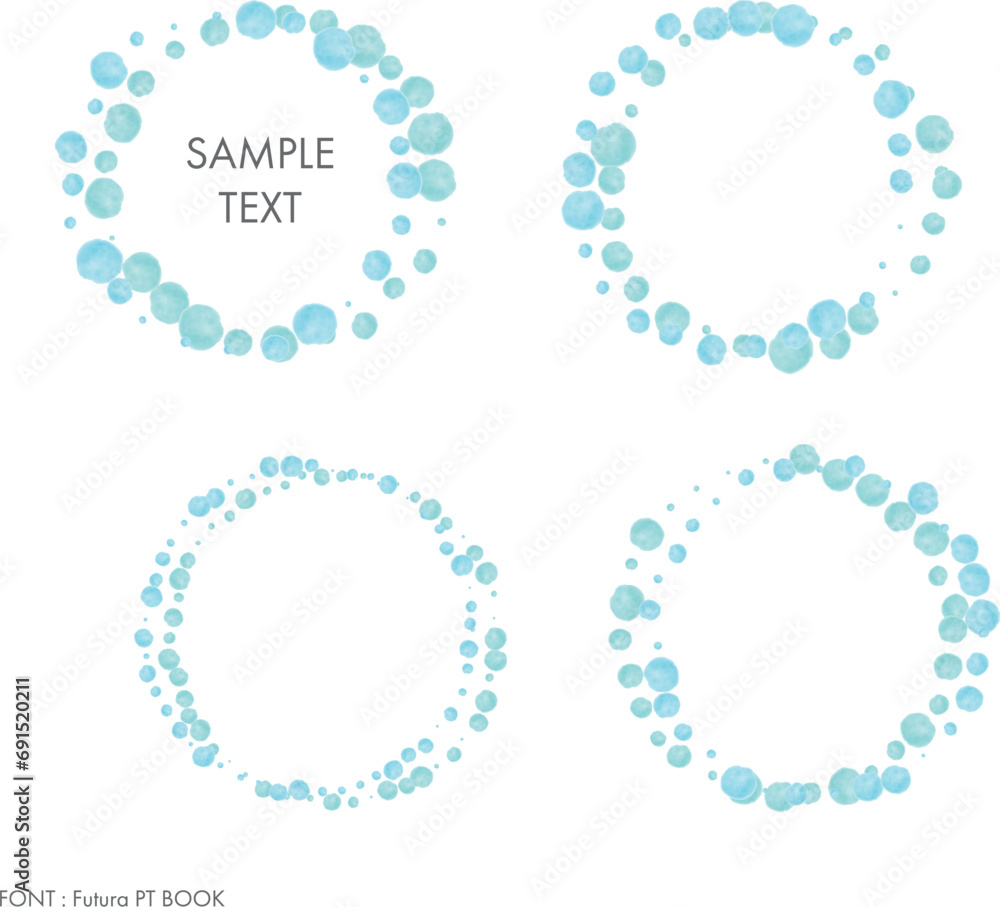 Set of hand-drawn watercolor blue polka dots frame, vector illustration isolated on a transparent background. Includes four patterns. Set of hand-drawn watercolor blue polka dots frame, vector illustration isolated on a transparent background. Includes four patterns.
