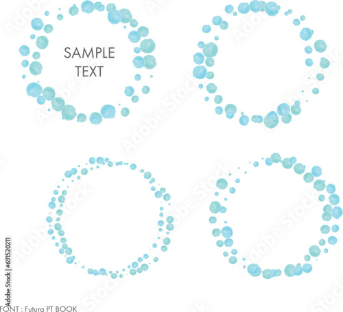Set of hand-drawn watercolor blue polka dots frame  vector illustration isolated on a transparent background. Includes four patterns.
