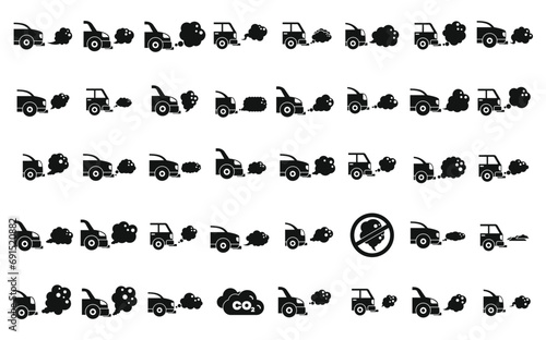 Traffic fumes icons set simple vector. Climate gas car. Traffic air auto
