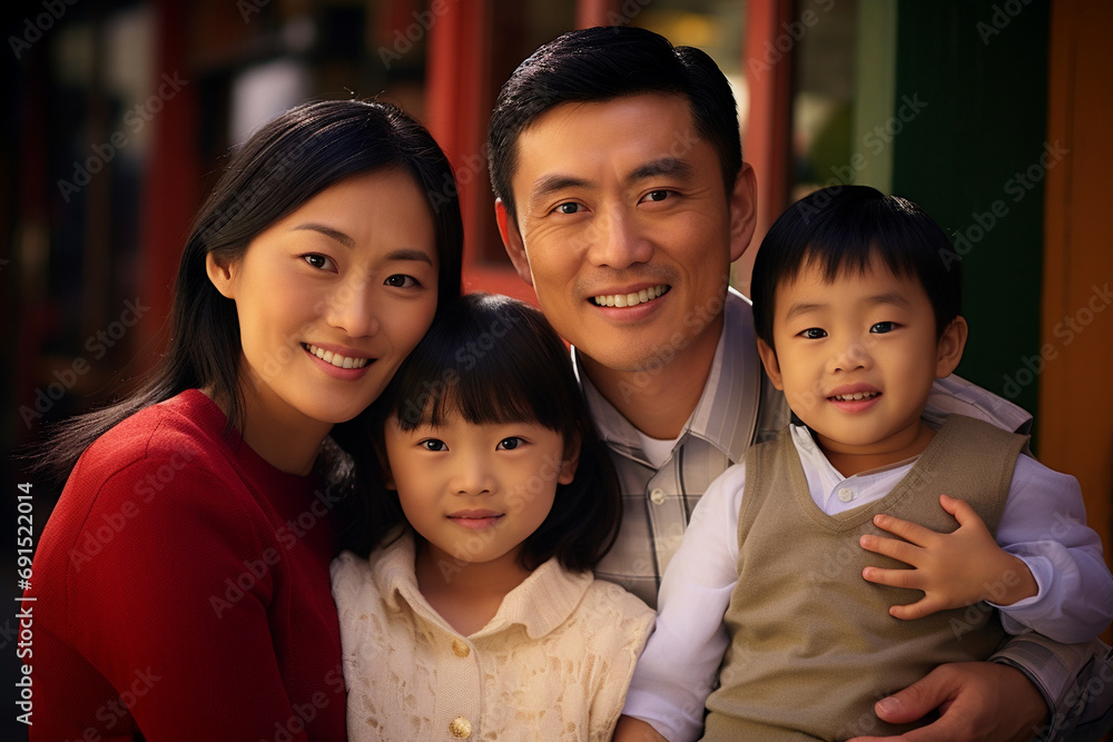 Joyful moments, Asian family at home, parents and kids united in happiness Joyful moments, Asian family at home, parents and kids united in happiness