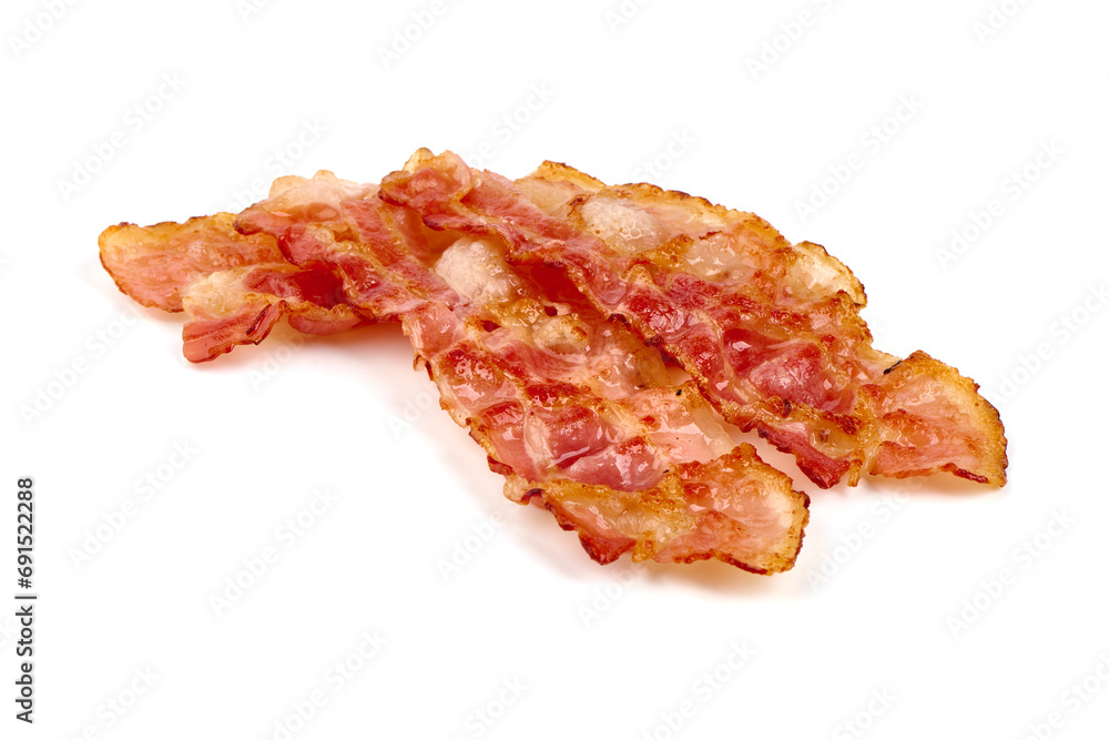 Fried pork bacon, isolated on white background. Fried pork bacon, isolated on white background.