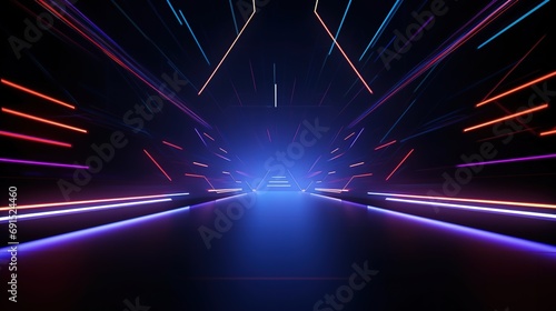 Futuristic Neon Light Tunnel. Generative AI