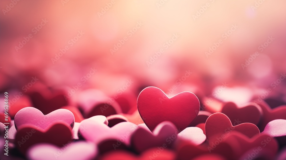 Blurred Background of Red and Pink Hearts, One Heart Stands Out