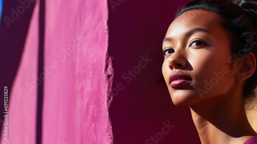 Young diverse woman against a vibrant colored wall