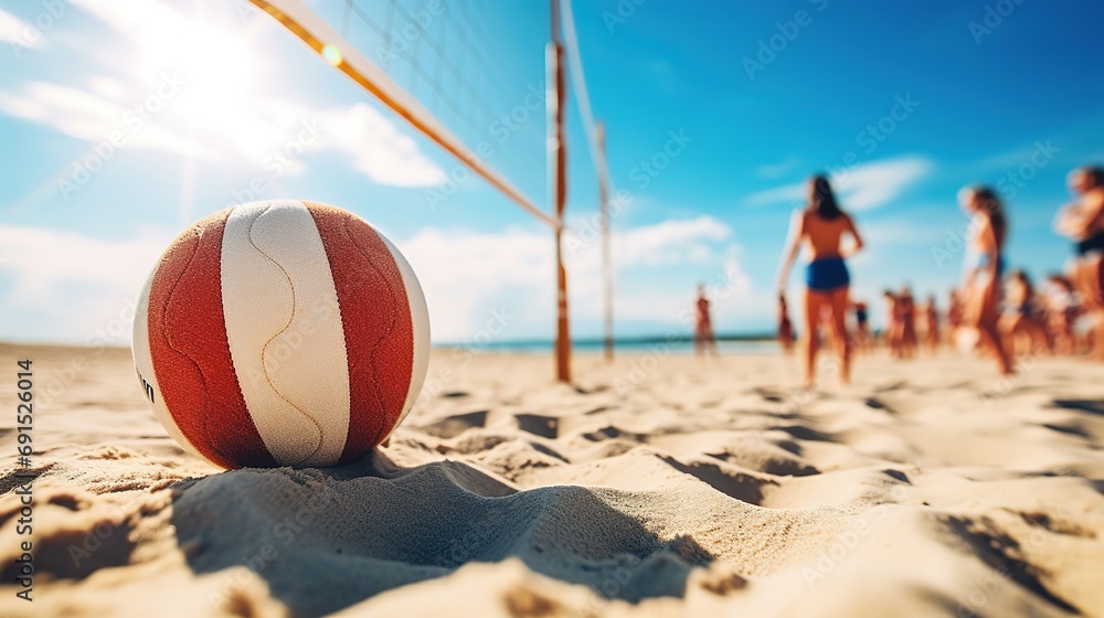 Volleyball on Sandy Beach with Net