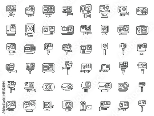 Camera go pro icons set outline vector. Action camera. Cam web hero