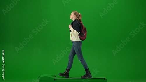 Fotografie Portrait of person tourist isolated on chroma key green screen background
