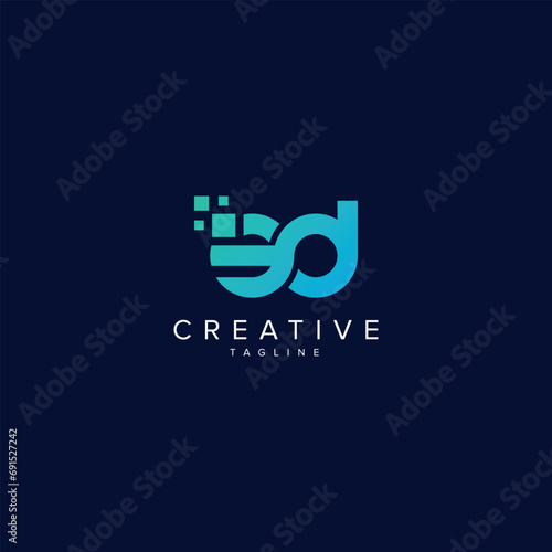 Alphabet Letter SD DS Technology Logo Design Pixel Element.