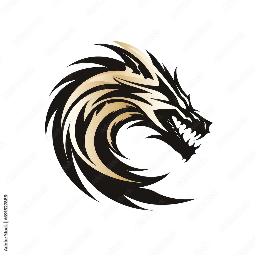Simple graphic logo of dragon on white background.