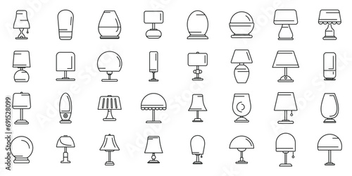 Nightlight icons set outline vector. Bulb light floor. Comfort base interior