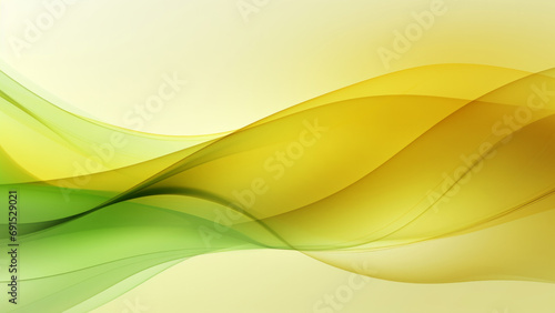 Abstract transparent yellow green waves design with smooth curves and soft shadows on clean modern background. Fluid gradient motion of dynamic lines on minimal backdrop photo
