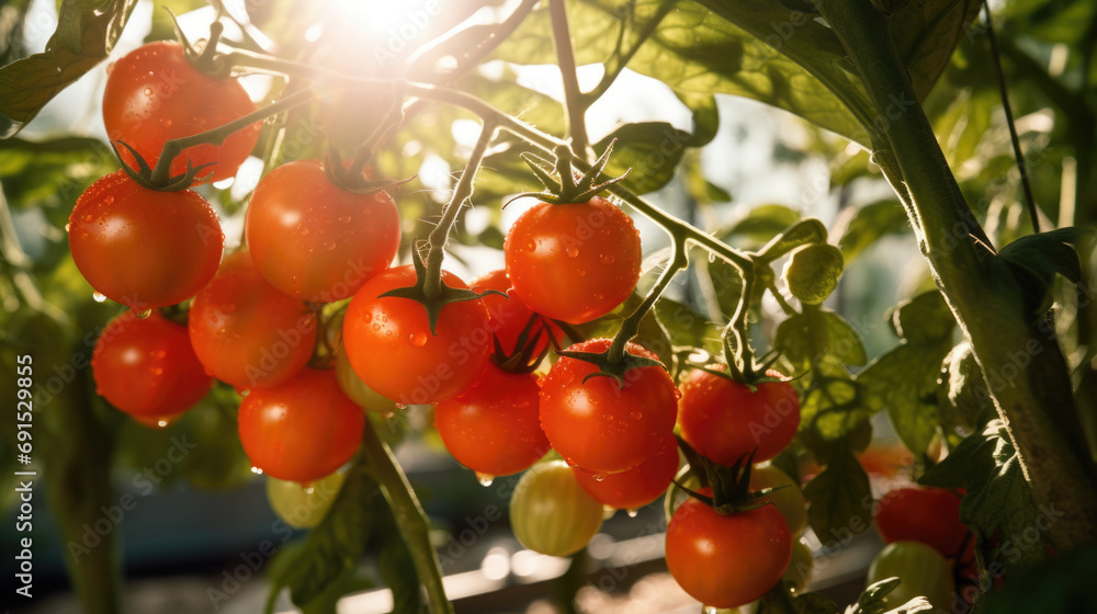 vegetables Cherry Tomatoes production and cultivation, green business, entrepreneurship harvest. sun