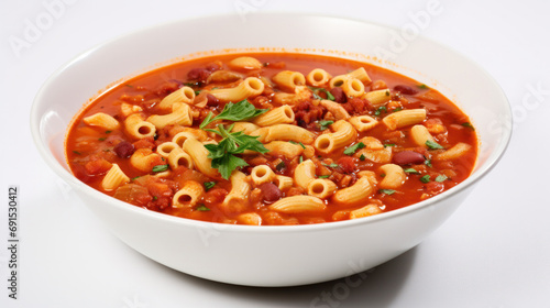 pasta fagioli soup in a white bowl