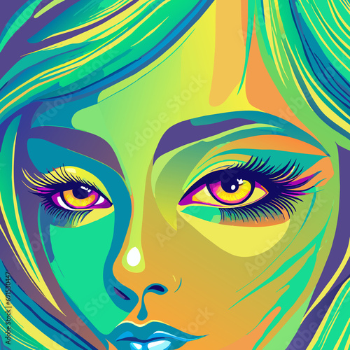 Beautiful woman's eyes with long eyelashes. Dramatic look. Multicolored eyes. Hand drawn illustration of famous seamless pattern. Background. Wallpaper. Print template.