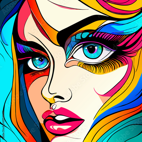 Beautiful woman's eyes with long eyelashes. Dramatic look. Multicolored eyes. Hand drawn illustration of famous seamless pattern. Background. Wallpaper. Print template.