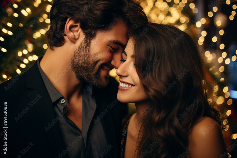 Charming couple in love spending chtistmas holy eve together festive atmosphere Generative AI picture Charming couple in love spending chtistmas holy eve together festive atmosphere Generative AI picture