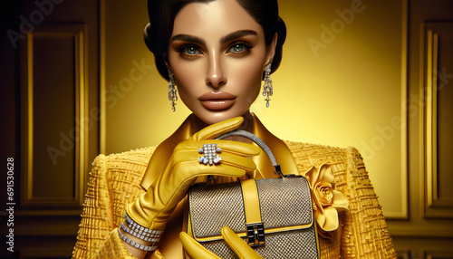 Posing with Luxury Handbag, A Fashion Woman's Statement © chand