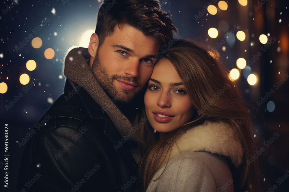 Young couple adorable wife and husband celebrating christmas generative AI image