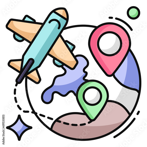 Pin with globe denoting concept of global location icon 