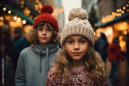 Ai generated picture image of cheerful children enjoying christmas time miracle fairytale