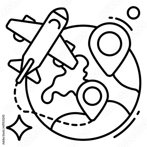 Pin with globe denoting concept of global location icon 