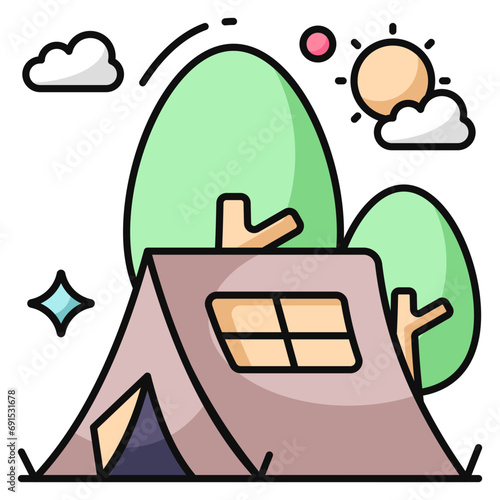 A flat design icon of camp