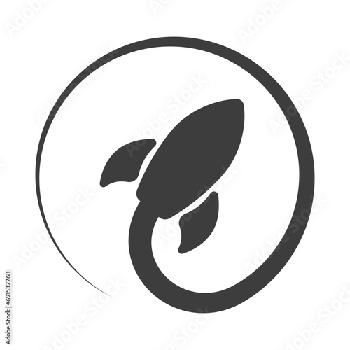 Rocket black vector icon. Space rocket logo. Rocket launch symbol. Taking off space shuttle. Rocket takeoff simple flat icon. Vector illustration.