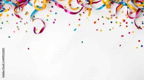 Colorful confetti and streamers on a wooden background  party concept Detailed High resolution High quality photo