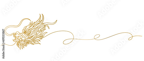 chinese new year dragon line art style vector With transparent background 