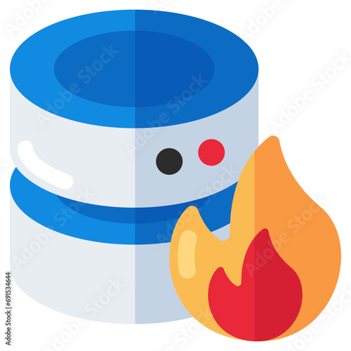 A colored design icon of database burning 
