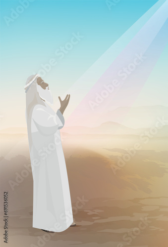 Biblical vector illustration. God makes covenant with Abraham, God promises to bless Abraham and all of his descendants
