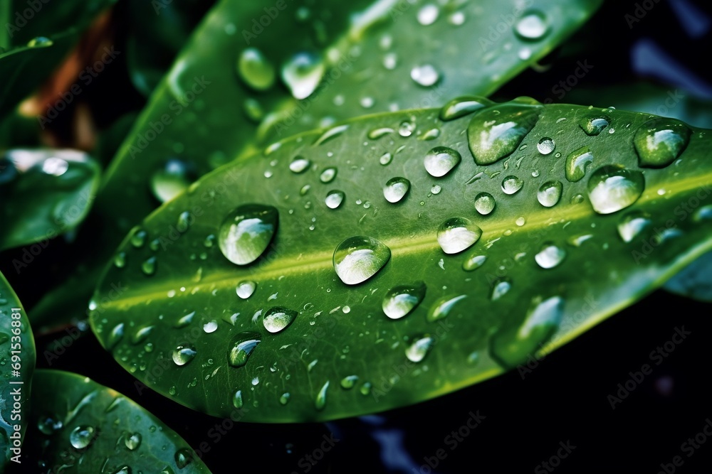 Macro water droplets on a green leaf. Macro water droplets on a green leaf.